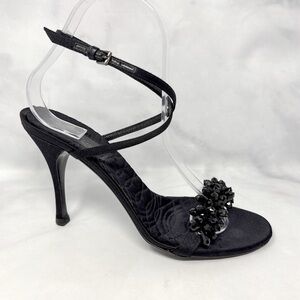 GUCCI Vintage Y2K Silk Satin Quilted Beaded Ankle Strap Sandal Heels FLAW 7.5